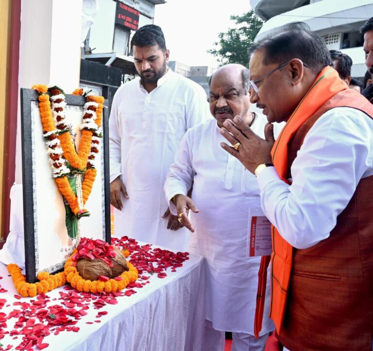 मुख्यमंत्री ने छत्तीसगढ़ महतारी की प्रतिमा पर माल्यार्पण कर उन्हें नमन किया