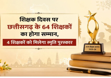छत्तीसगढ़ में शिक्षक दिवस पर राज्य स्तरीय सम्मान समारोह: उत्कृष्ट सेवाओं के लिए 64 शिक्षक होंगे पुरस्कृत