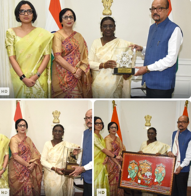 राष्ट्रपति द्रौपदी मुर्मु को राज्यपाल रमेन डेका ने भेंट की पहाड़ी मैना की प्रतिकृति
